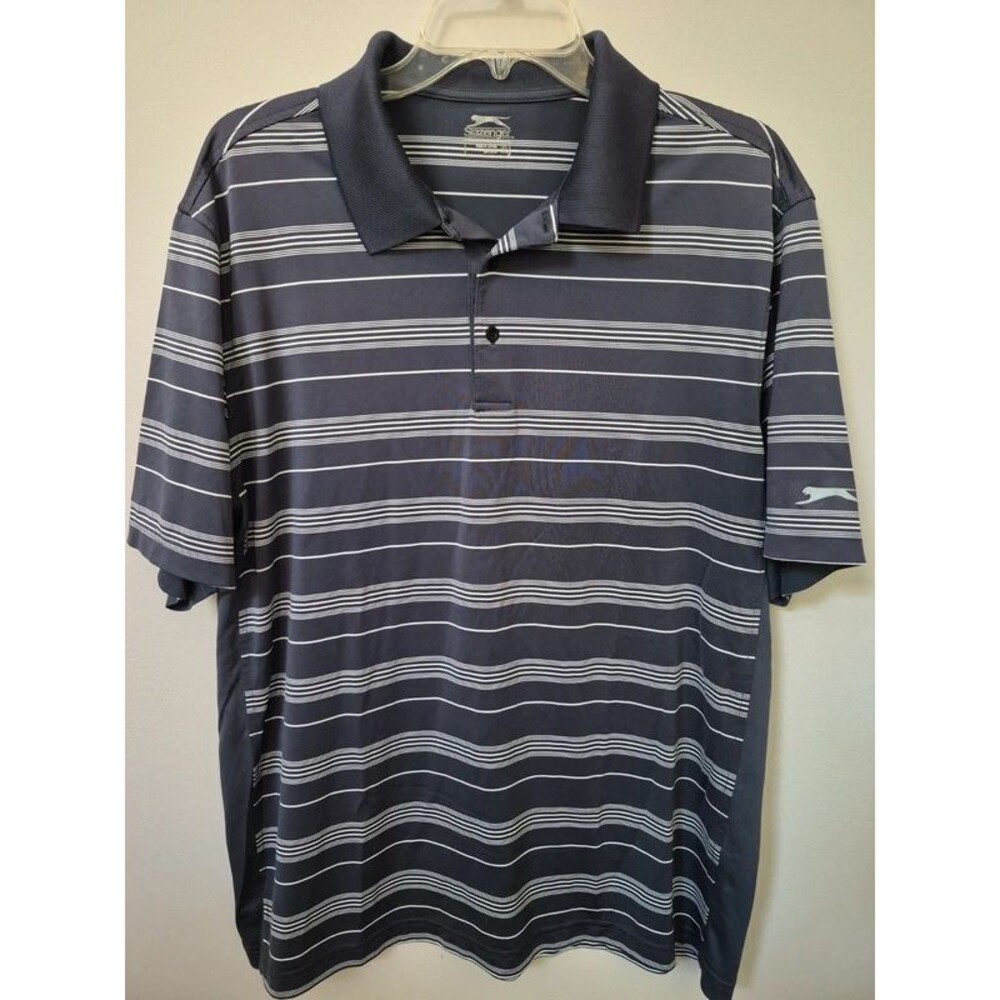 Slazenger Golf Polo Shirt Men's XL Performance Knit Grey White Stripes